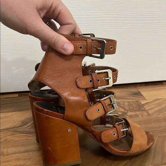 Laurence Decade Paris Brown Leather Strappy Buckle Heeled Sandals Size 39 - Picture 9 of 11